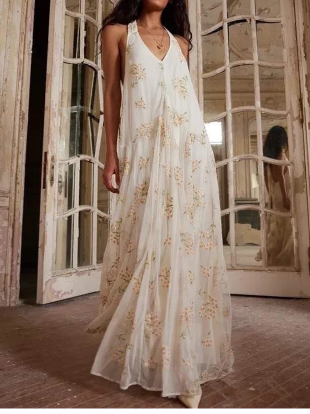 Free People Embroidered Holding On Convertible Maxi Dress in Cream
